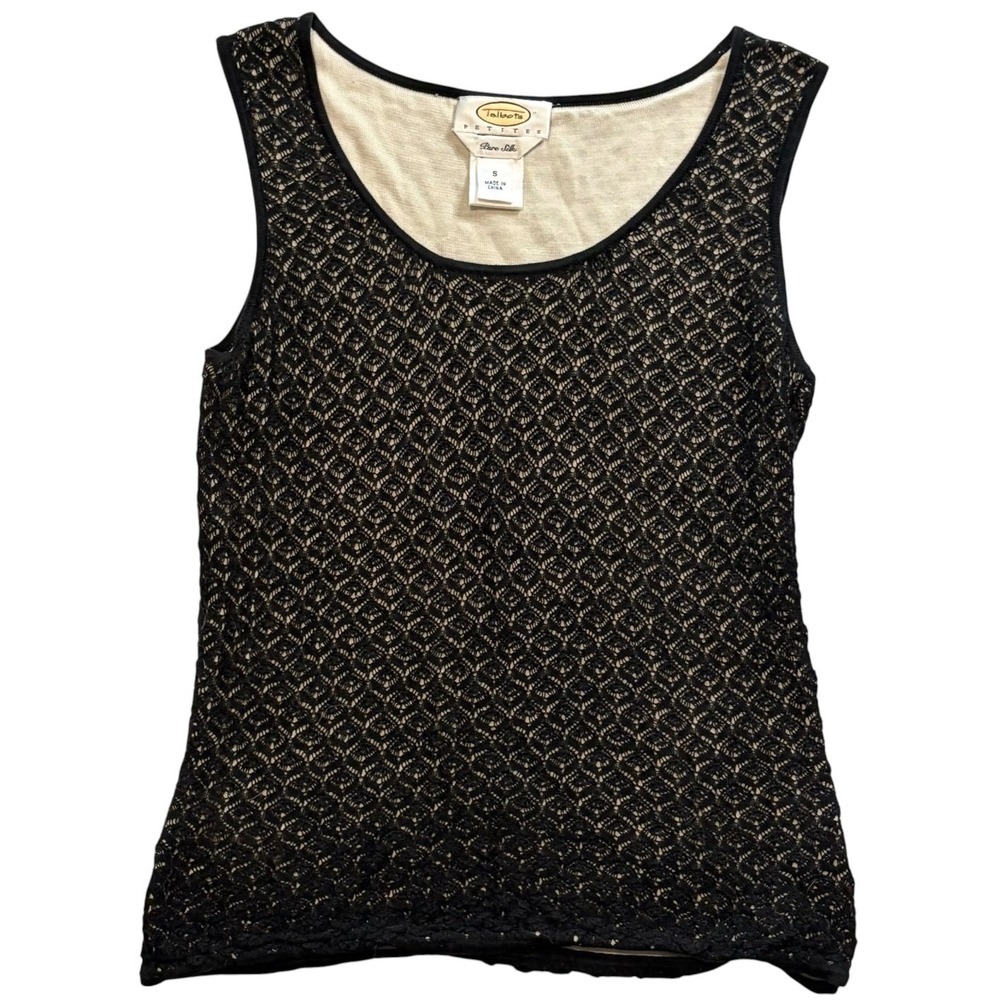 Talbots Petites Pure‎ Silk Black Lace Knit Tank Top Size Small
